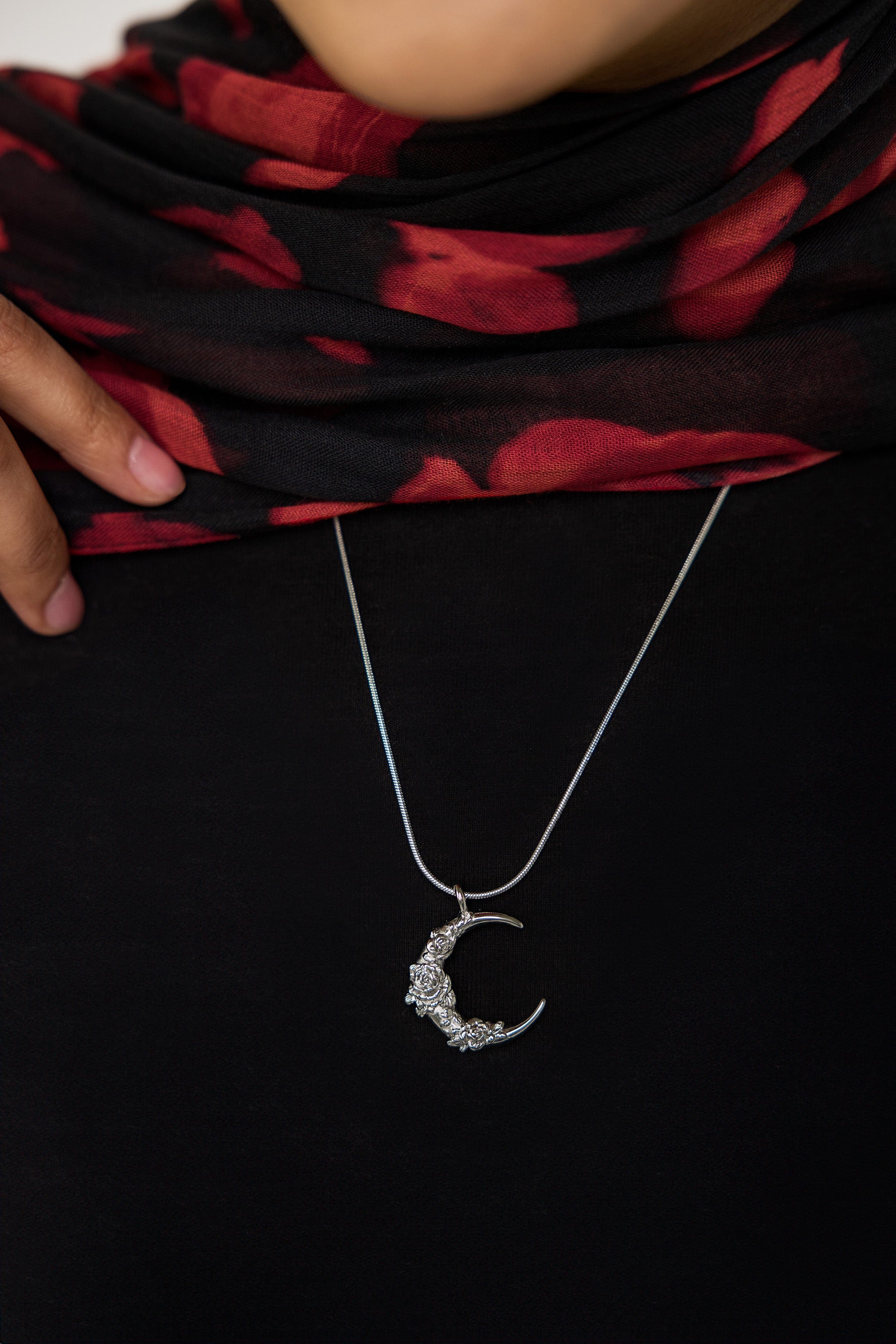 Damask Rose Crescent Necklace